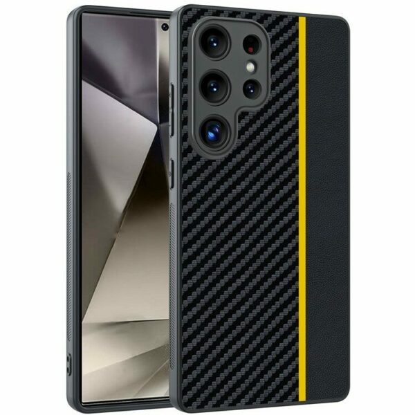 Carbon Fiber Texture maska za Samsung Galaxy S25 Ultra - Black / Yellow