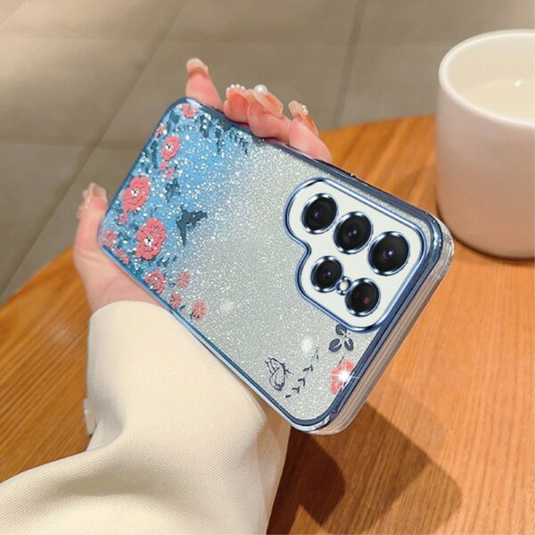 Maska za Samsung Galaxy S24 Ultra Flower Pattern Glitter Blue