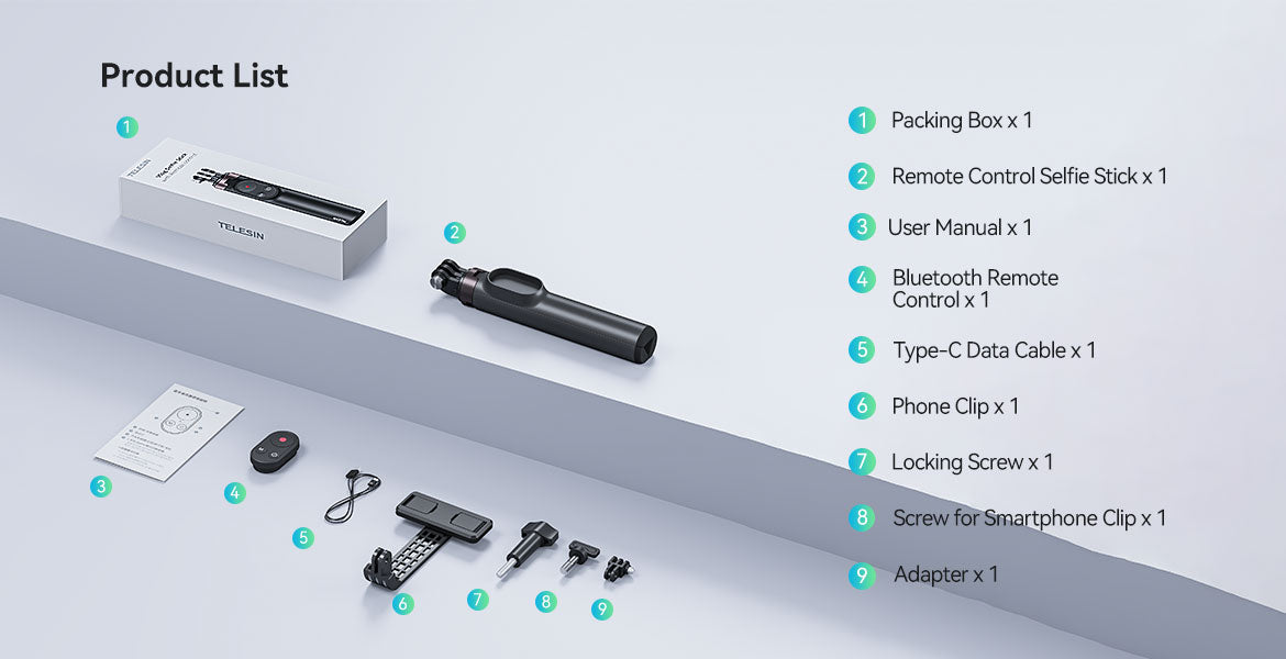TELESIN Selfie Stick Tripod with Remote for GoPro/ Phone