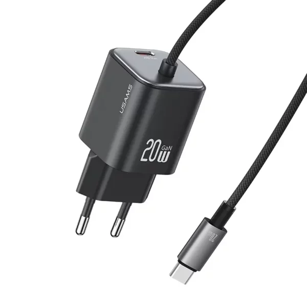 USAMS CC261 20W GaN Mini 2C Dual-port Fast punjač sa Type-C kablom (EU) black