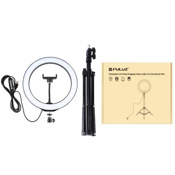 Puluz tripod 1,1m + 26cm RGBW LED Ring Vlogging PKT3044