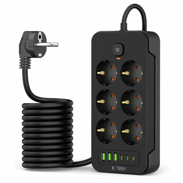 TECH-PROTECT PC6X6 POWER STRIP 3 USB & 3 TYPE-C & 6 SOCKET 200CM BLACK produžni kabal