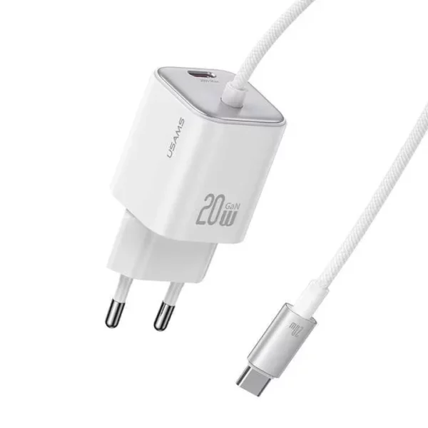 USAMS CC261 20W GaN Mini 2C Dual-port Fast punjač sa Type-C kablom (EU) white