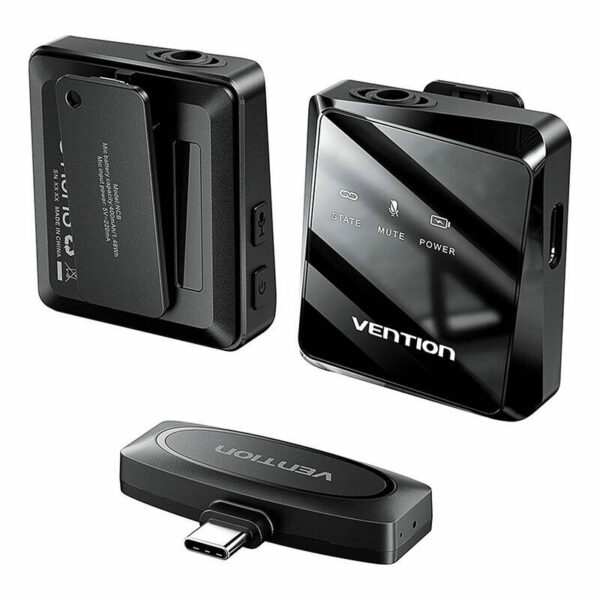 Vention NCBB0 bežični lavalier mikrofon x2 USB C crni